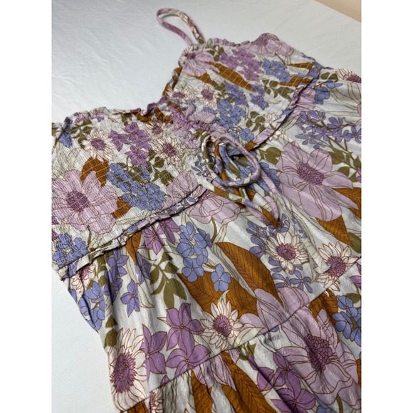 American Eagle Floral Smocked Cami Top Medium Purple Brown Sleeveless - Picture 11 of 11
